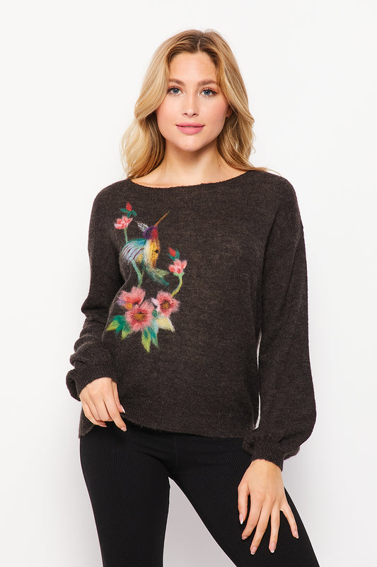 Japanese Bird Pullover - Charcoal
