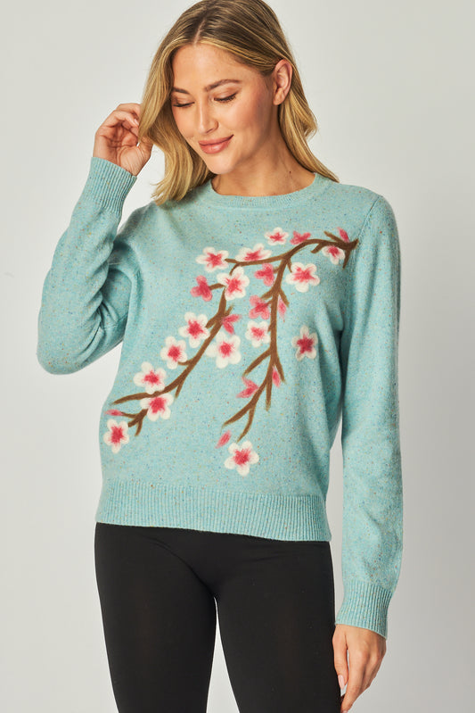 Luxurious Pure Cashmere Donegal Blue Cherry Blossom Sweater