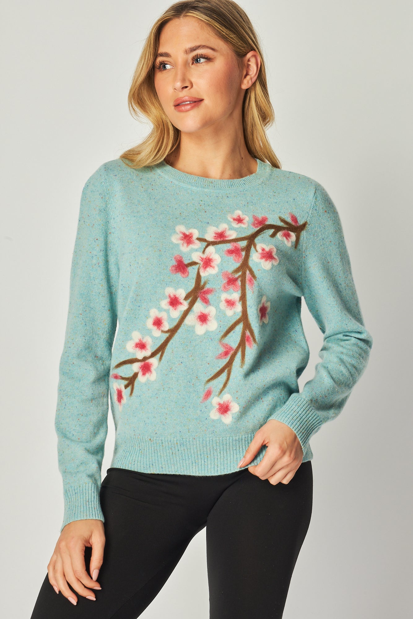 Luxurious Pure Cashmere Donegal Blue Cherry Blossom Sweater