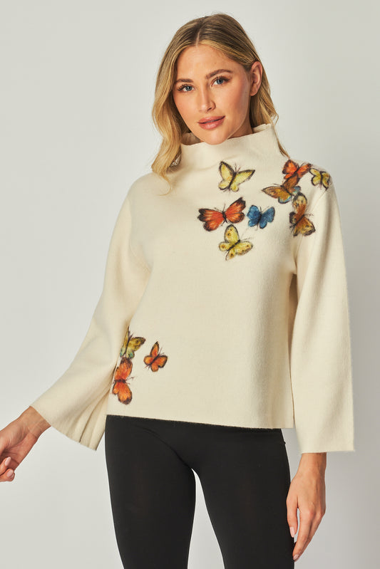 Mock Neck Sweaters with a flock of butterfly