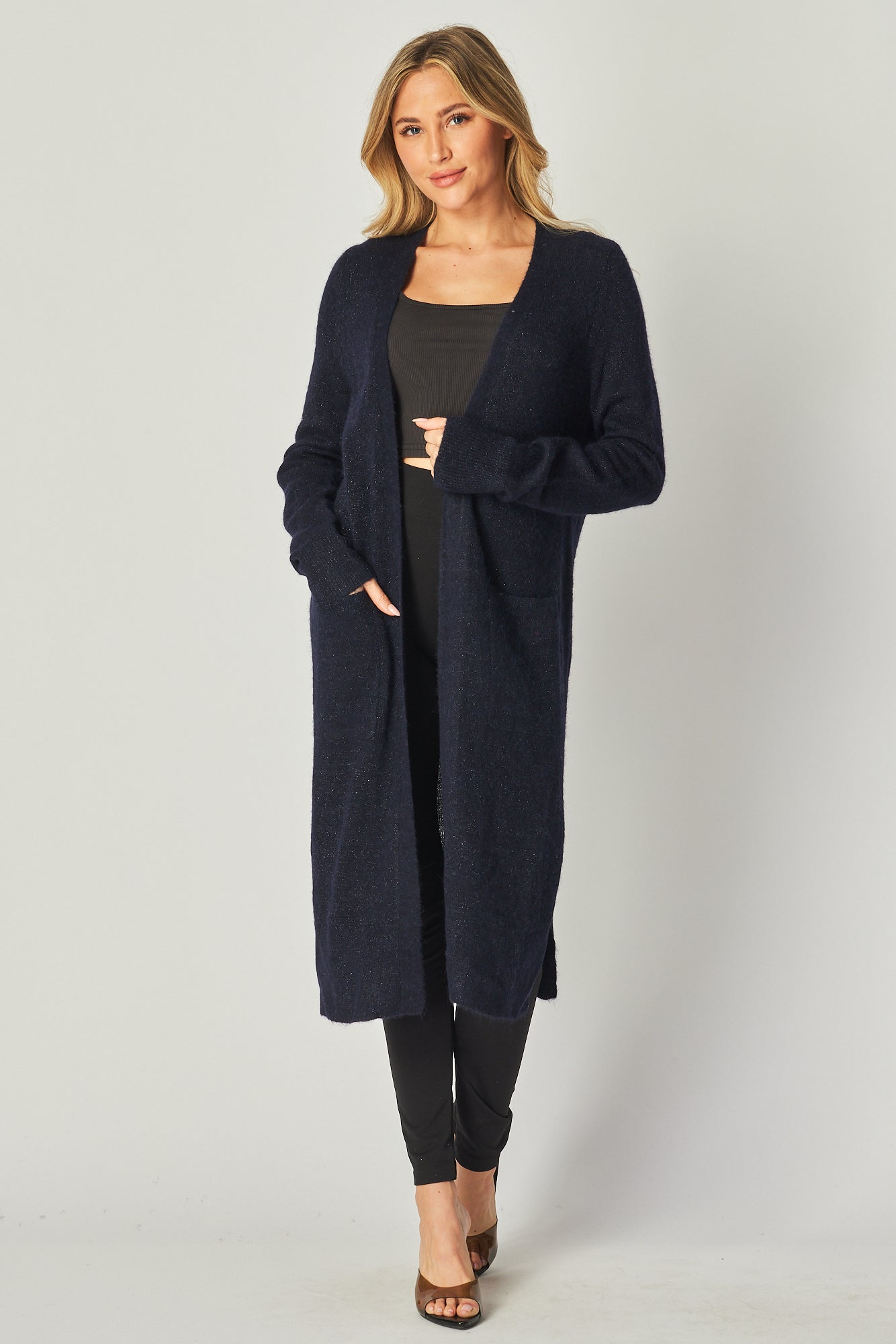 Long Cardigan with Cherry Blossom Magpies - Navy