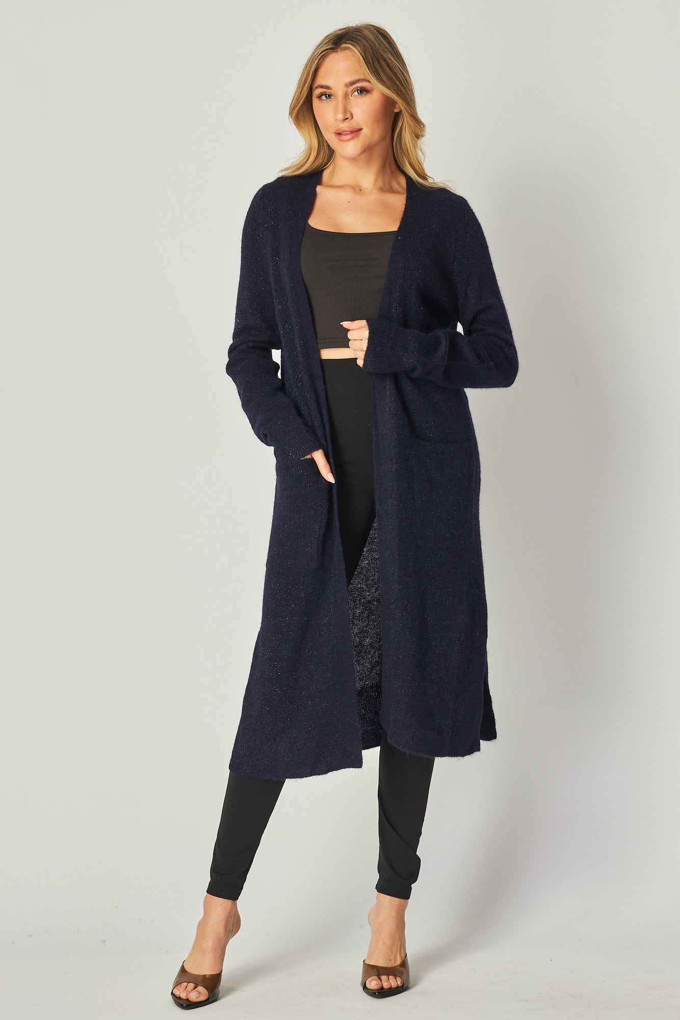 Long Cardigan with Cherry Blossom Magpies - Navy