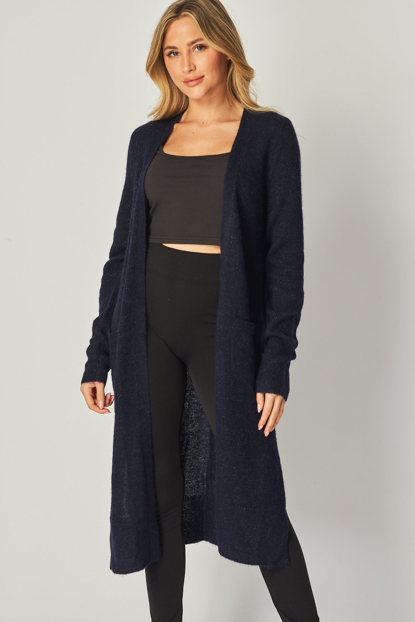 Long Cardigan with Cherry Blossom Magpies - Navy