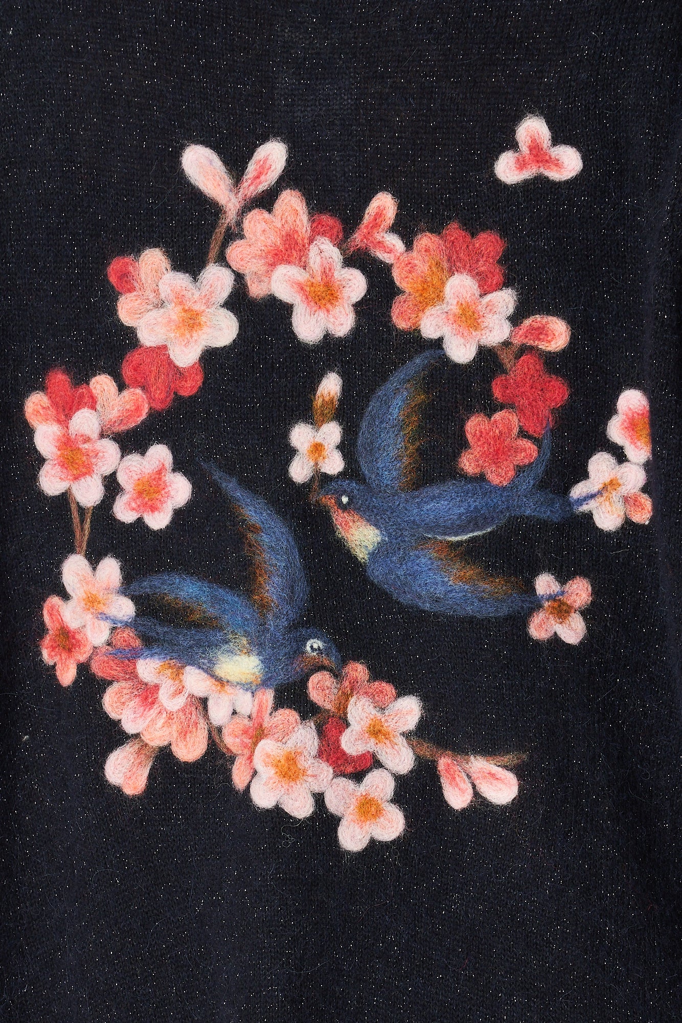 Long Cardigan with Cherry Blossom Magpies - Navy