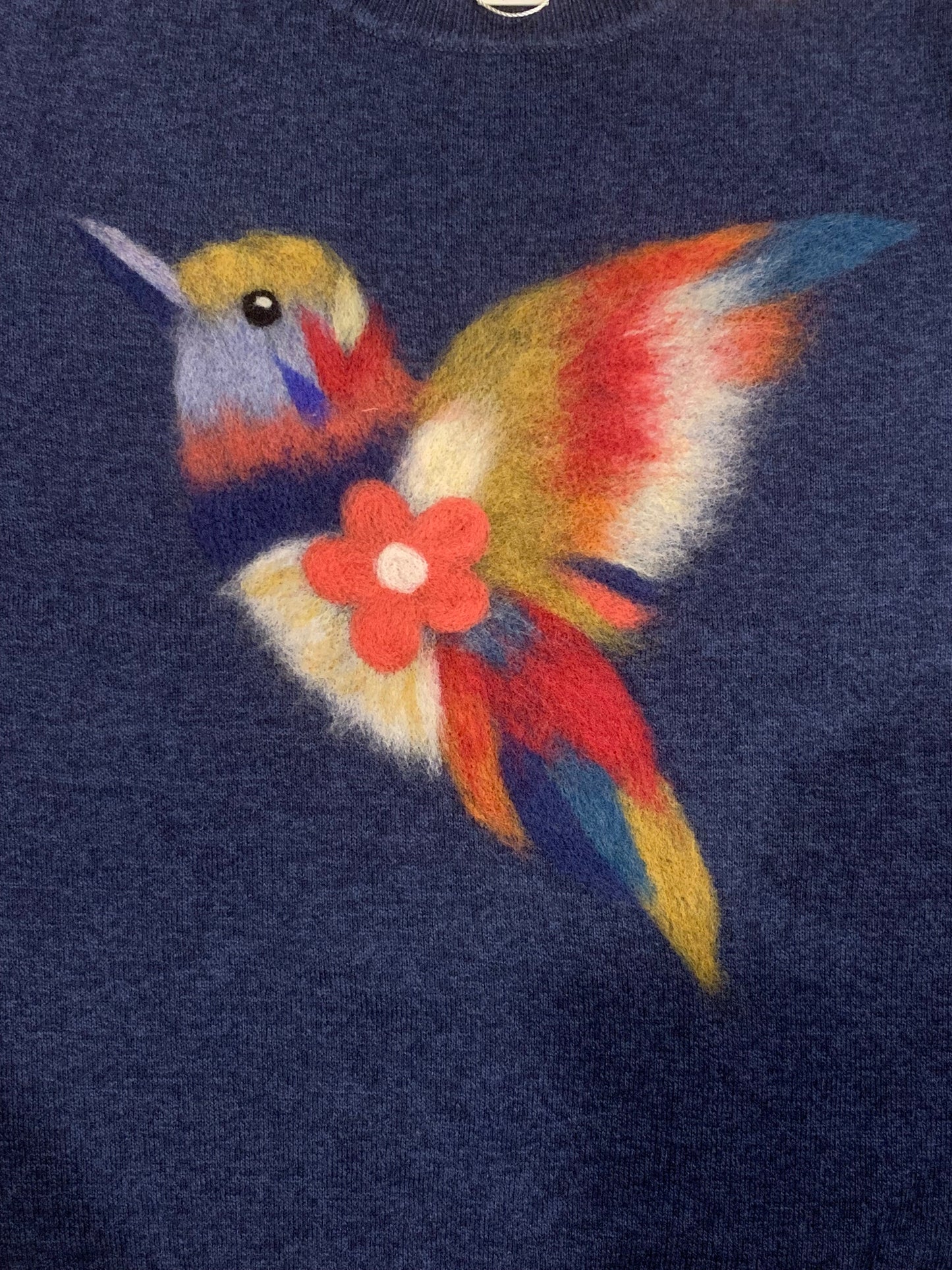 Hummingbird motif Crew Neck Crew - Navy Melange