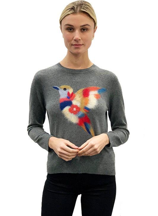 Hummingbird motif Crew Neck Crew - Charcoal